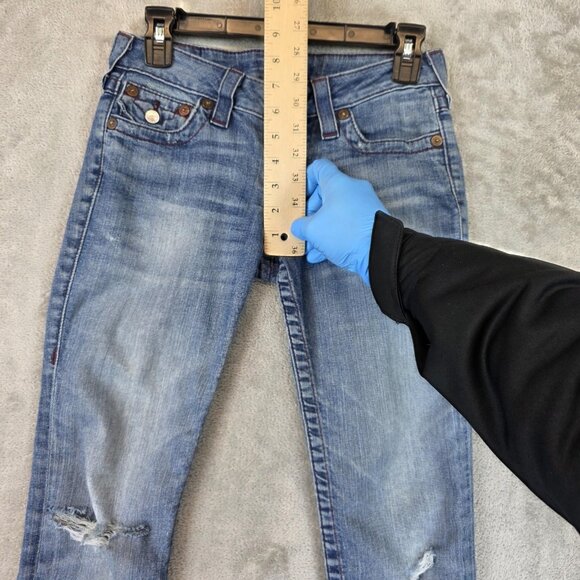 True Religion Jeans Womens 25 Blue Skinny WLH509X78 Distressed Made USA - Picture 4 of 14